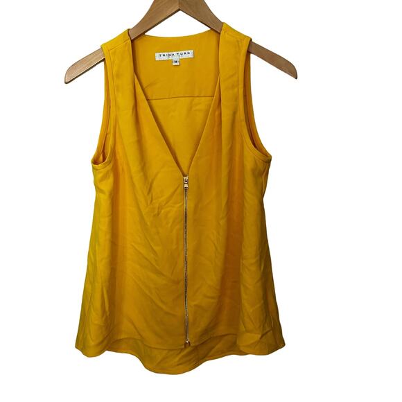 Trina Turk Sleeveless Top Full Front Zip Butter Yellow Medium Lux Woven Womens - Picture 1 of 6